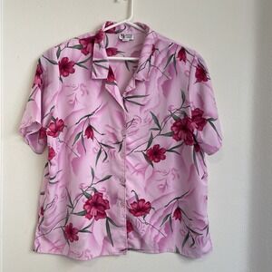 VTG Maggie Sweet Shirts Womens Plus size 3XL Pink Red Floral Print USA 90s Summe